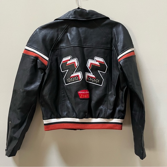 Zara Faux Leather Moto Bomber Jacket with Back Detail - Picture 2 of 9